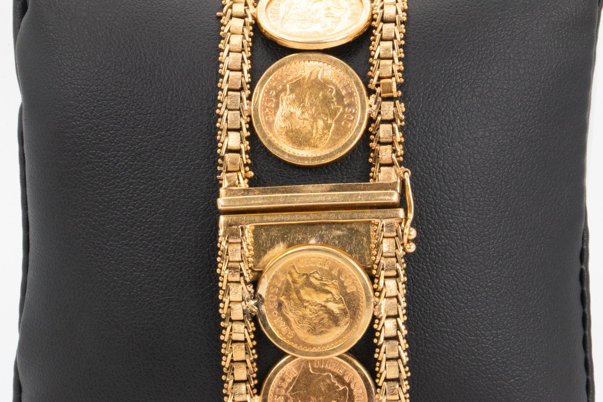 Vintage 22K 1945 2,5 Pesos-Münzen in 14K Gelbgold-Armband im Angebot 6