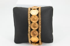 Vintage 22K 1945 2.5 Pesos Coins in 14K Yellow Gold Bracelet