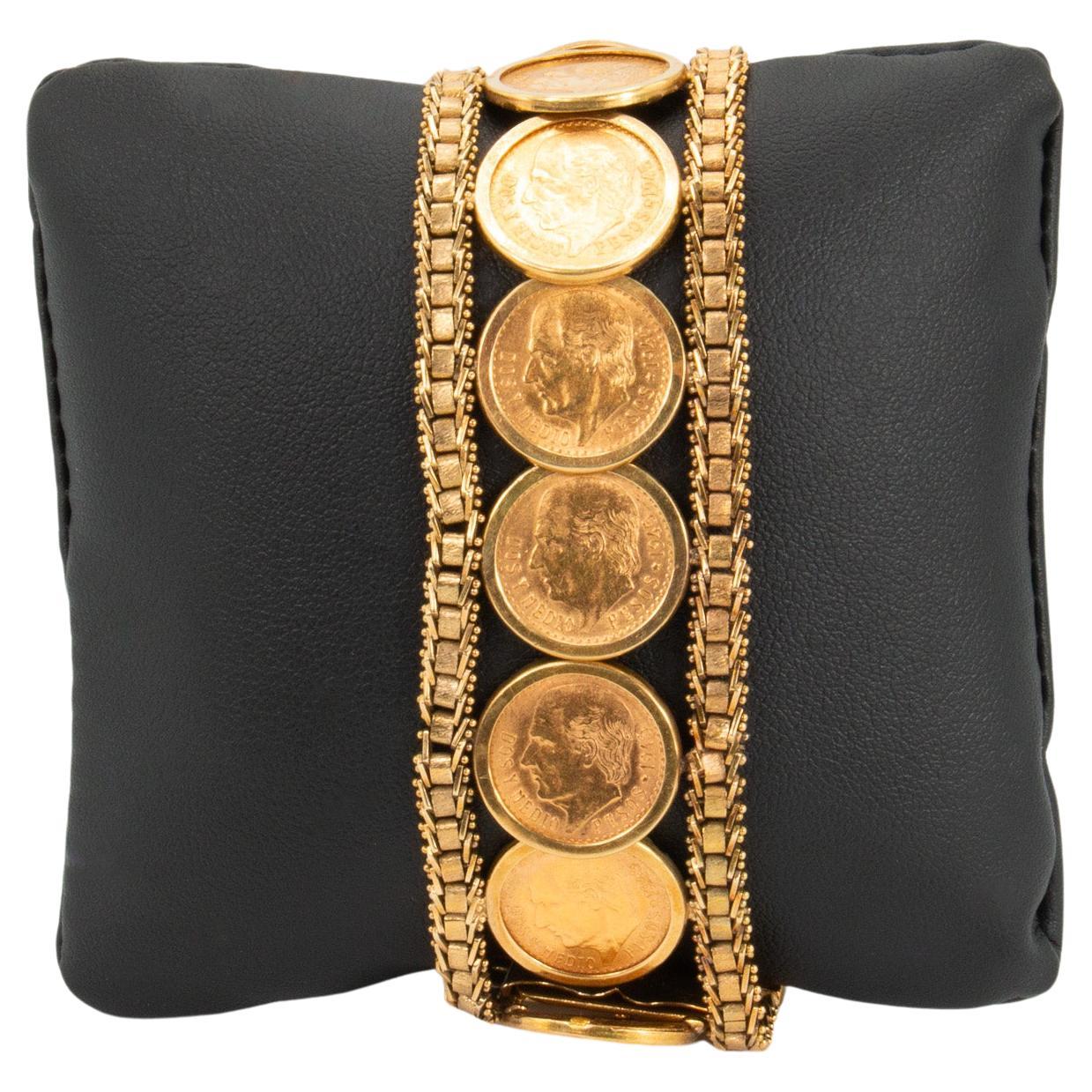 Pulsera de Oro Amarillo de 14K Vintage 22K 1945 Monedas de 2,5 Pesos