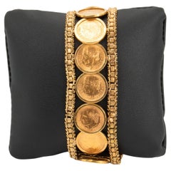 Vintage 22K 1945 2.5 Pesos Coins in 14K Yellow Gold Bracelet