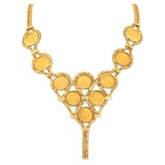 Vintage 22K 1945 Dos Pesos Coins in 14K Yellow Gold V-Necklace