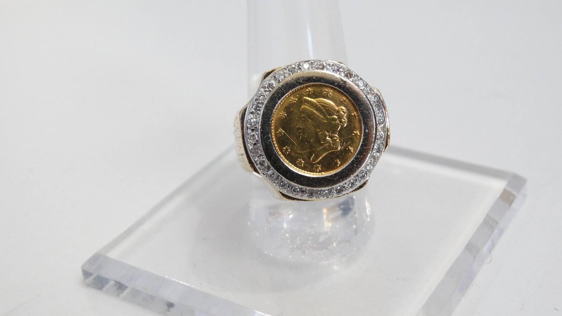 Women's or Men's Vintage 22K Fine Gold 1852 Liberty Head Ring  For Sale