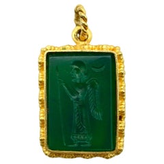 Vintage 22K Gold and Green Chalcedony Intaglio of Zoroaster Pendant