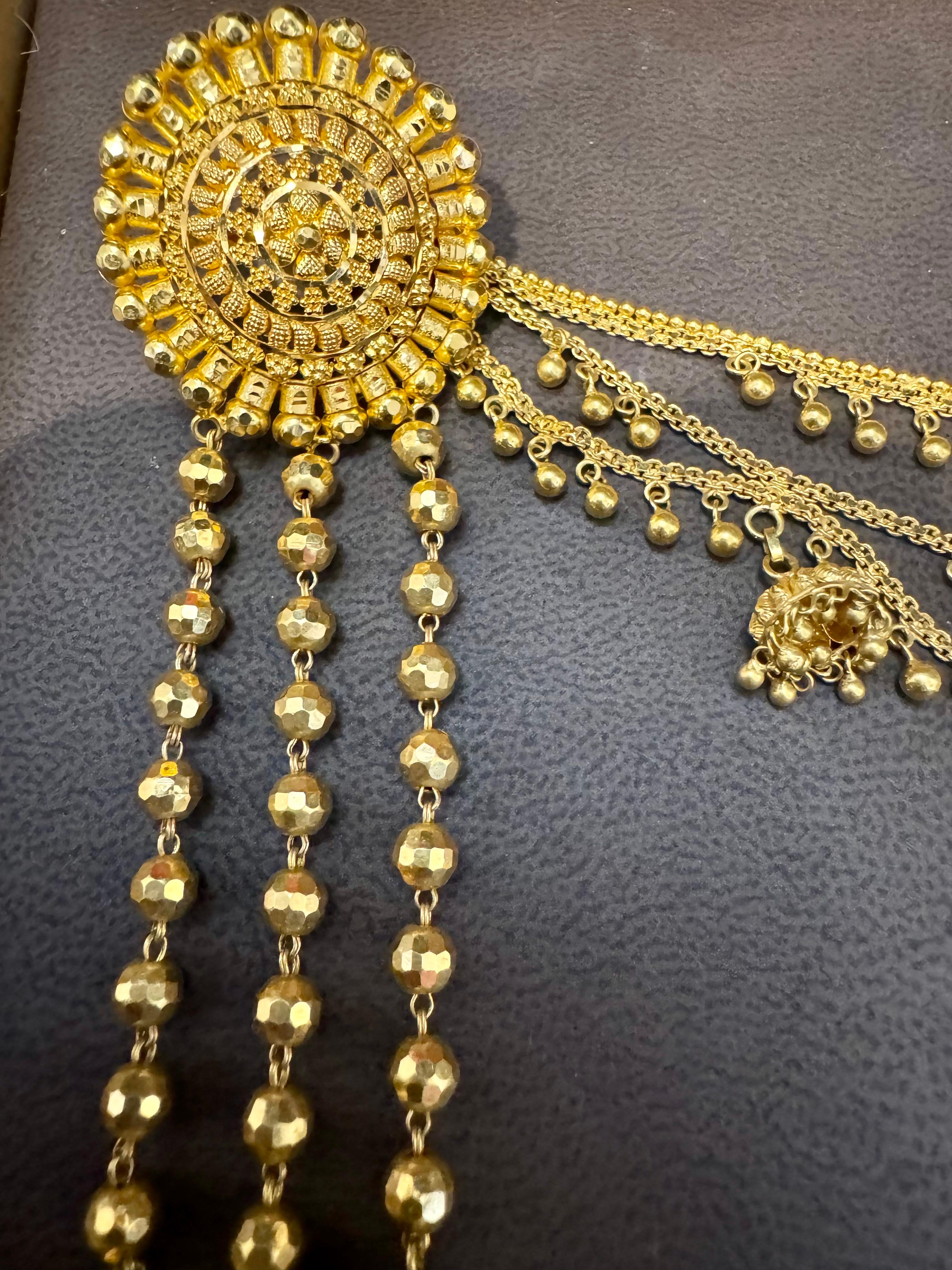 Vintage 22K Gold Drop Earrings with 'Attached' Champasaralu / Ear Chains, 72 GM For Sale 5