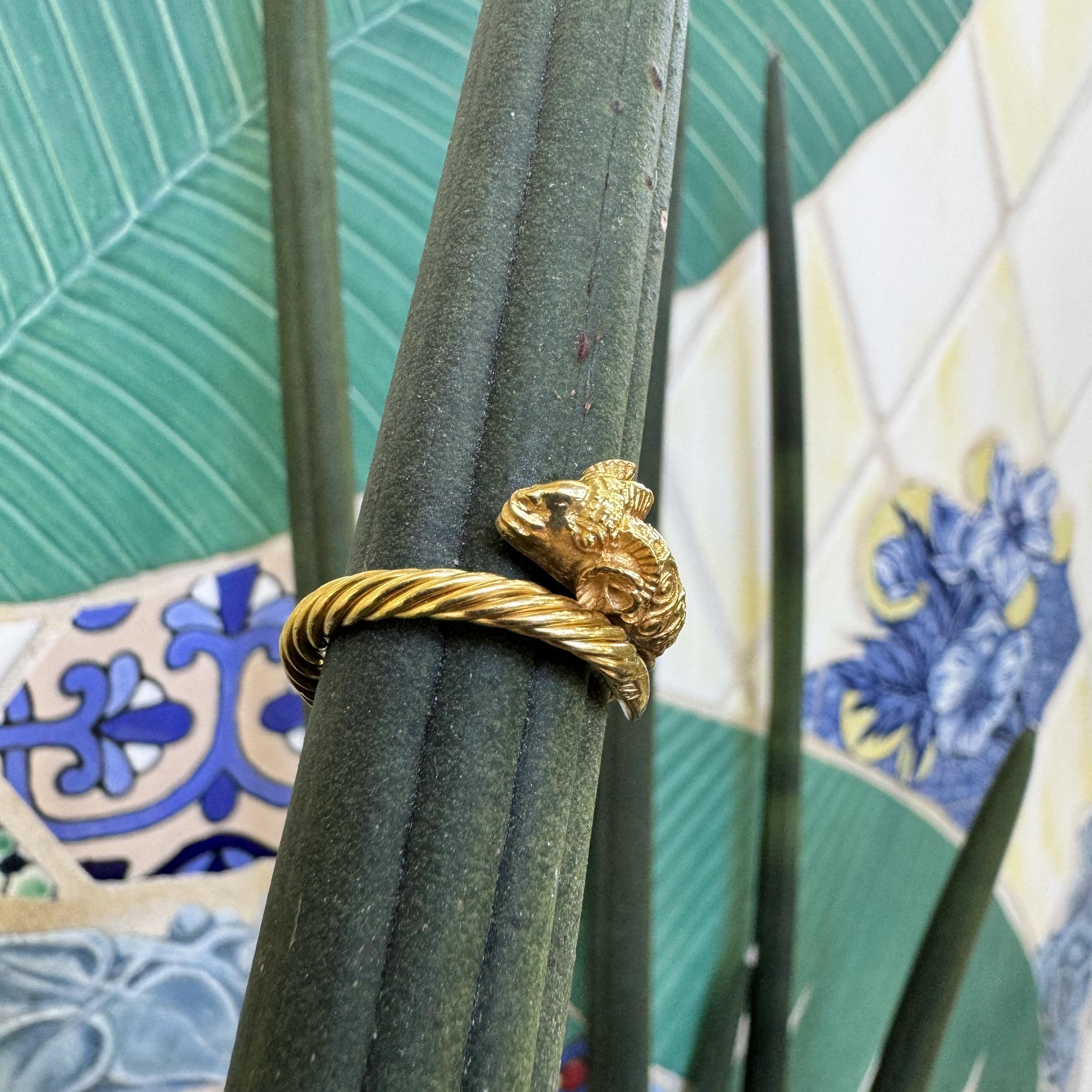 Vintage 22K Gold Etruscan Revival Ram’s Head Ring For Sale 6