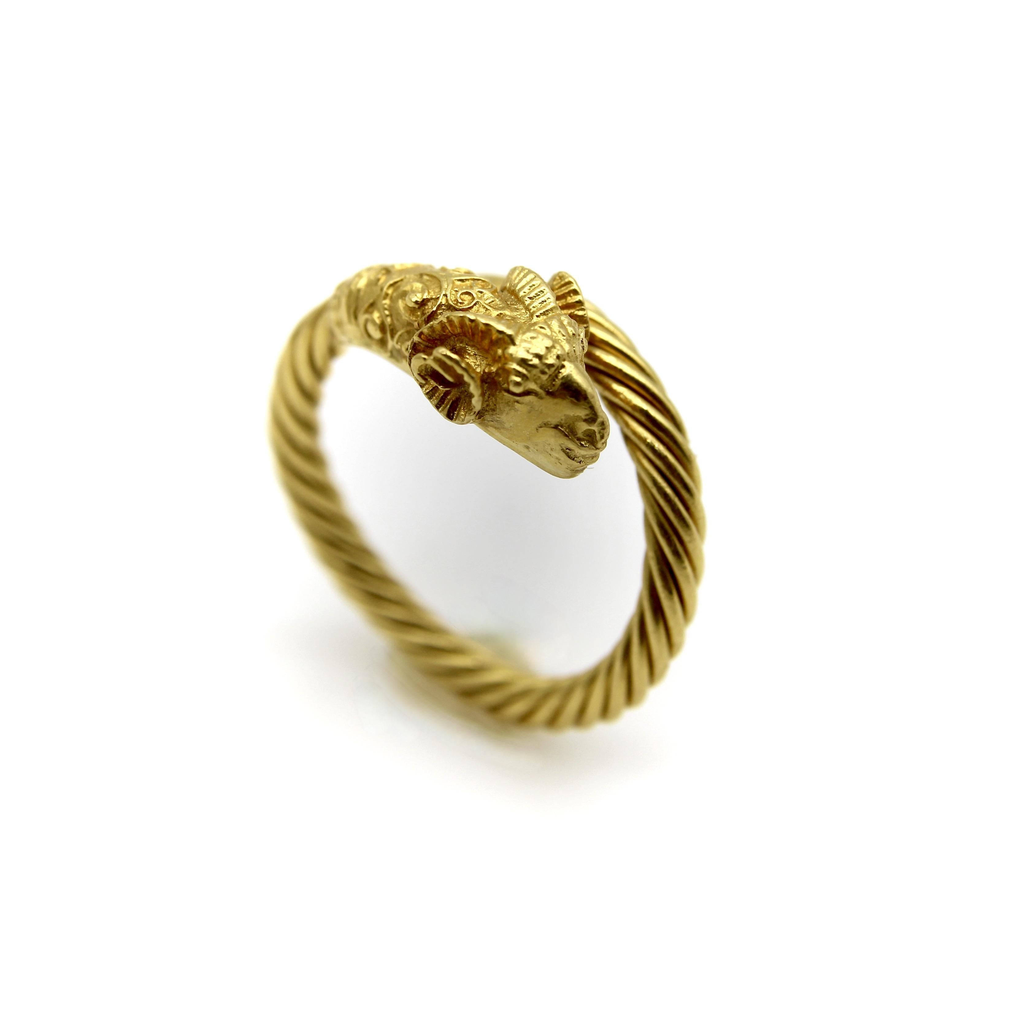 Vintage 22K Gold Etruscan Revival Ram’s Head Ring In Good Condition In Venice, CA
