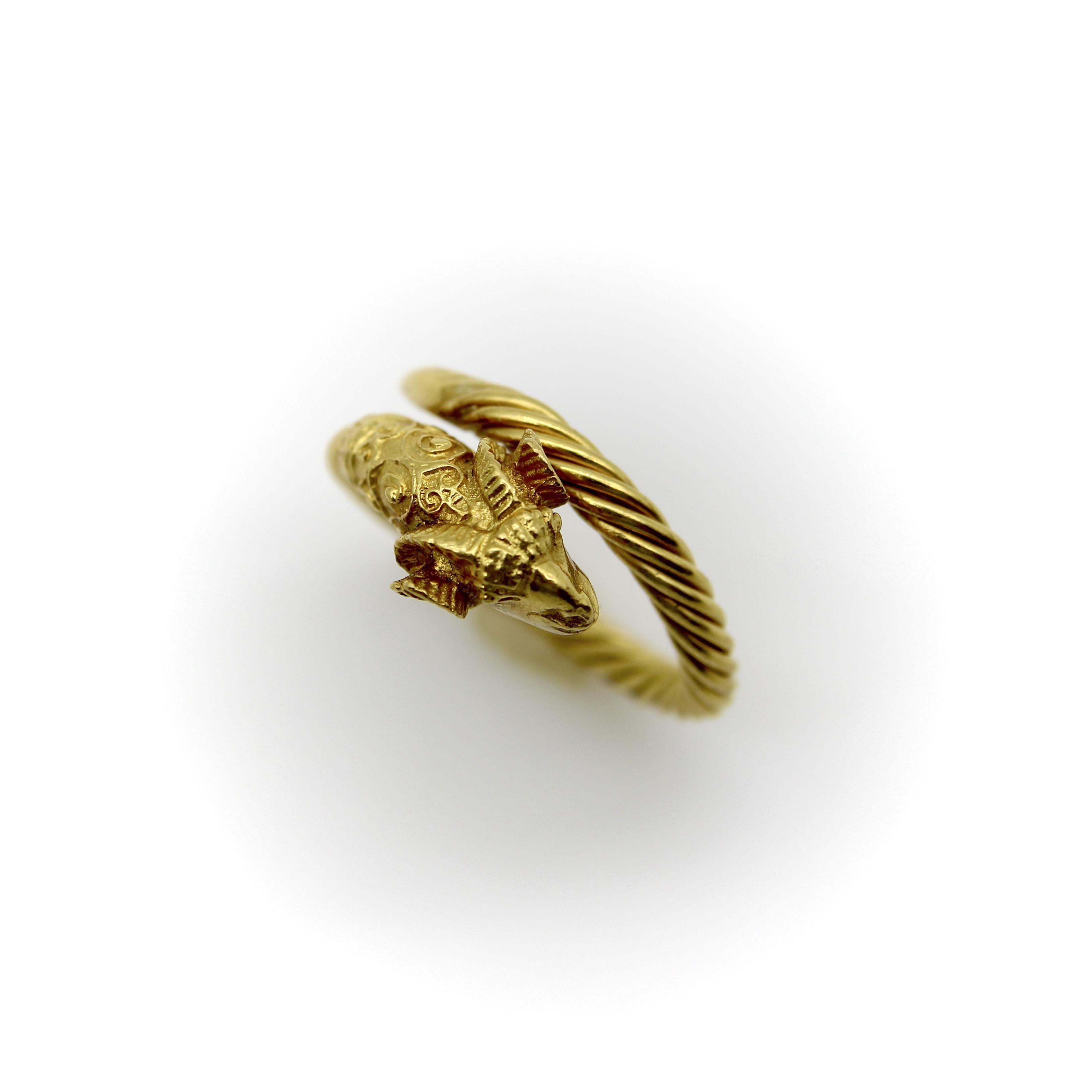 Vintage 22K Gold Etruscan Revival Ram’s Head Ring 1