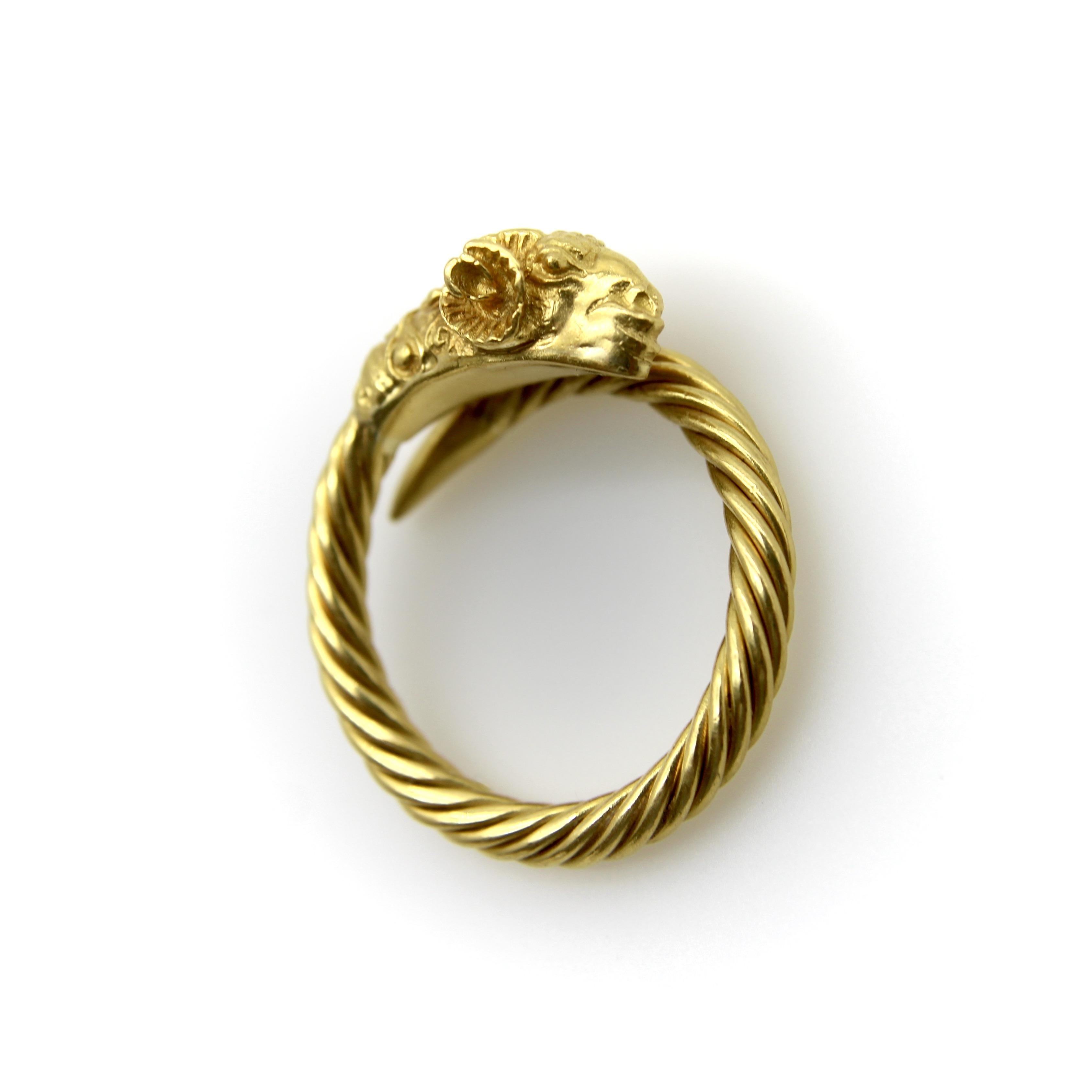 Vintage 22K Gold Etruscan Revival Ram’s Head Ring For Sale 2