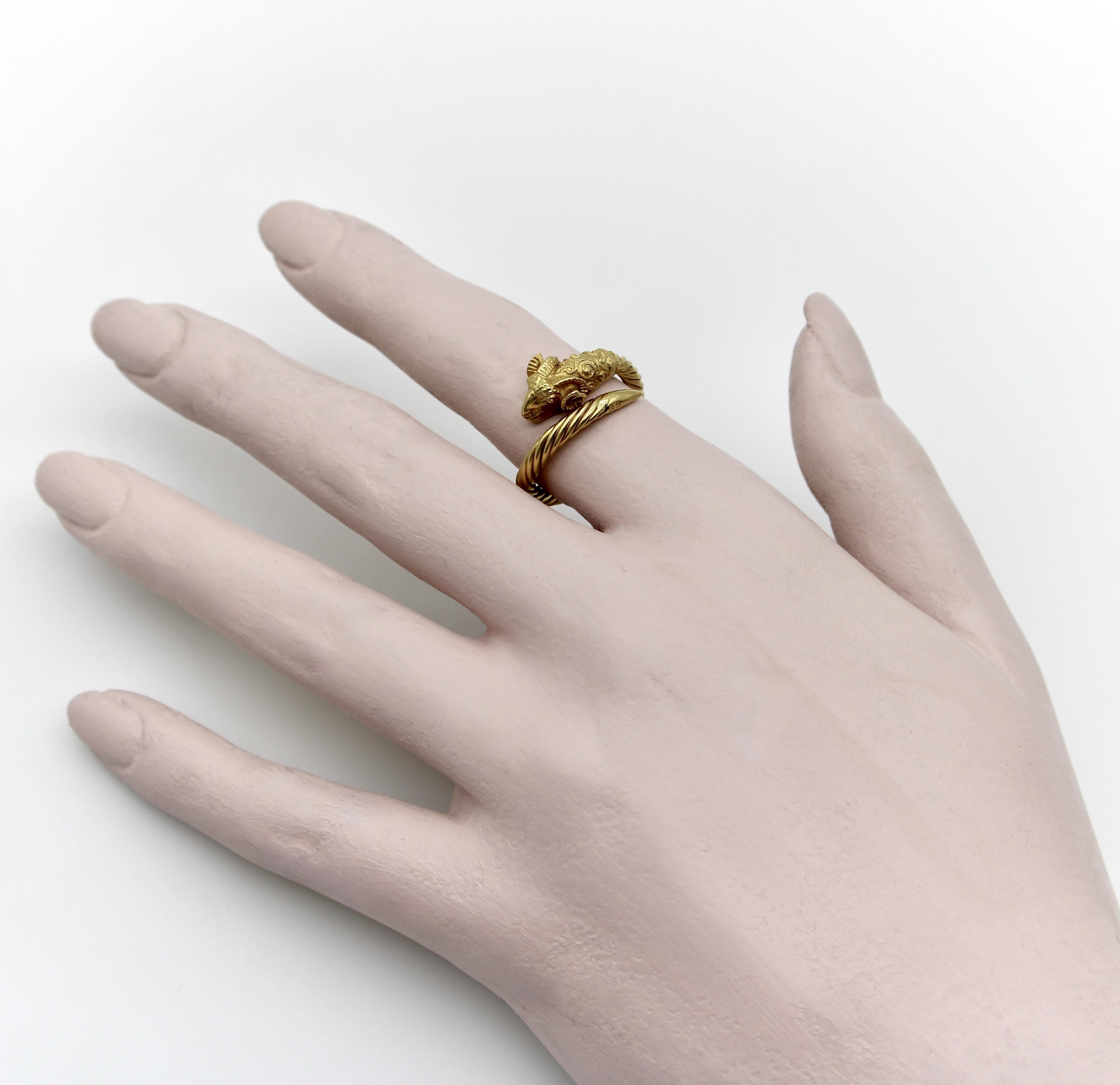 Vintage 22K Gold Etruscan Revival Ram’s Head Ring 3