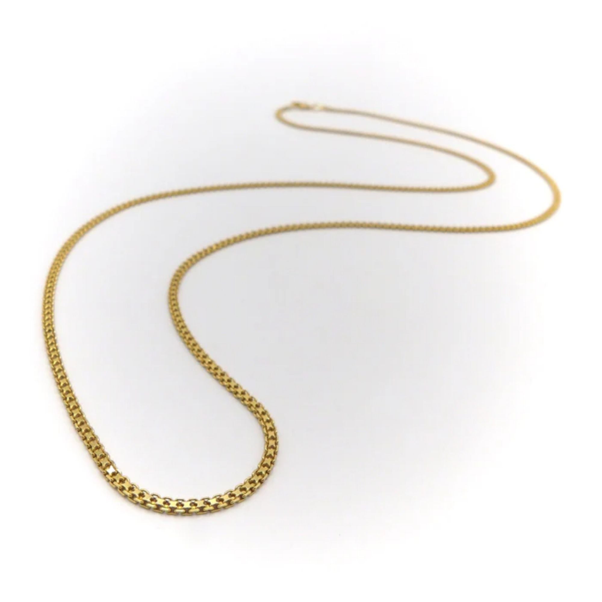 Vintage 22K Gold Flattened Double-Linked Long 28” Chain Necklace For Sale