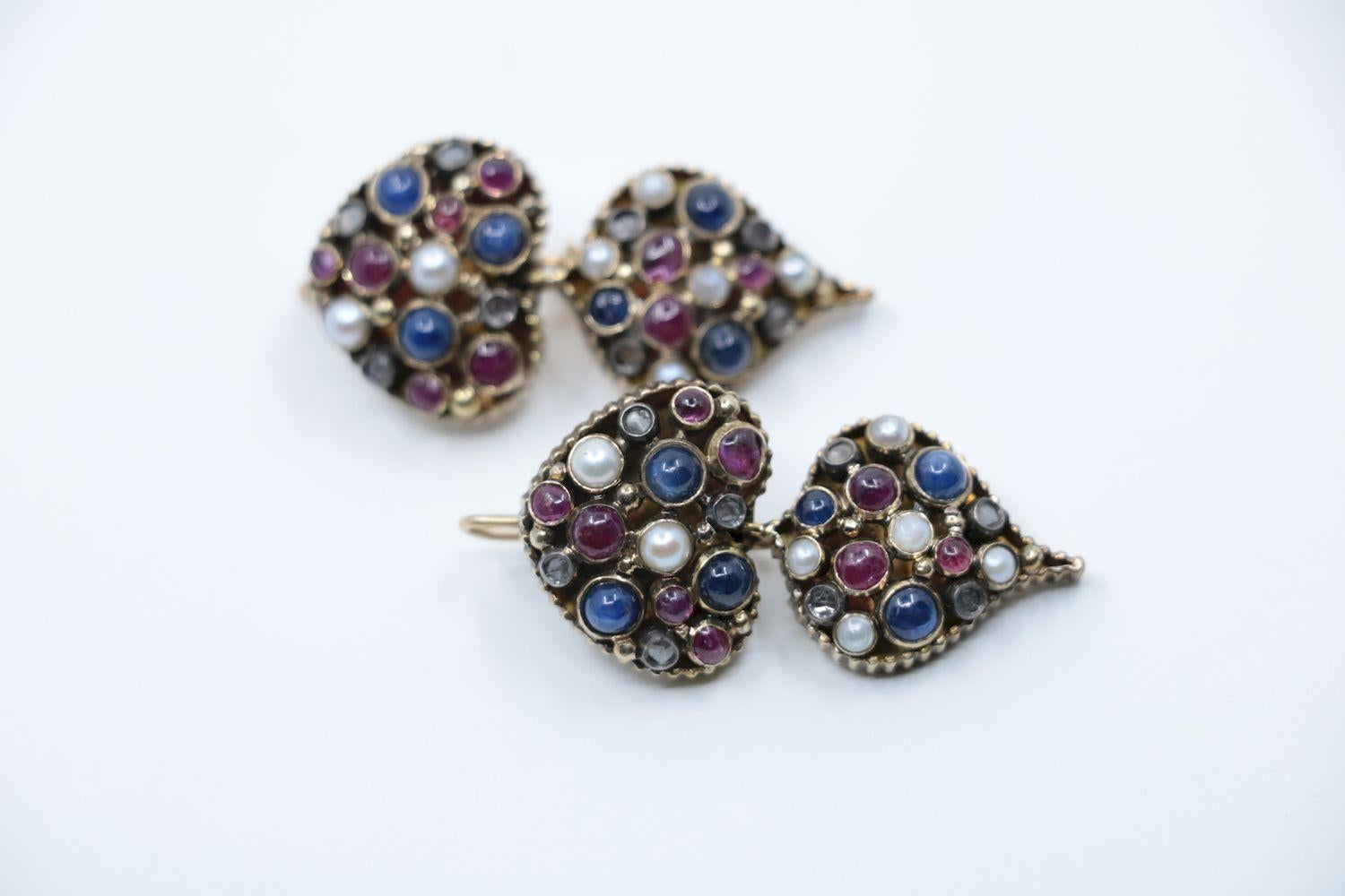 Women's Vintage 22K Gold Indain Mughal Gem Set Earrings For Sale