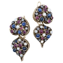 Vintage 22K Gold Indain Mughal Gem Set Earrings