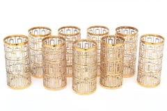 Set di 9 bicchieri da bar vintage con sovrapposizione in oro 22K Shoji Trellis Screen