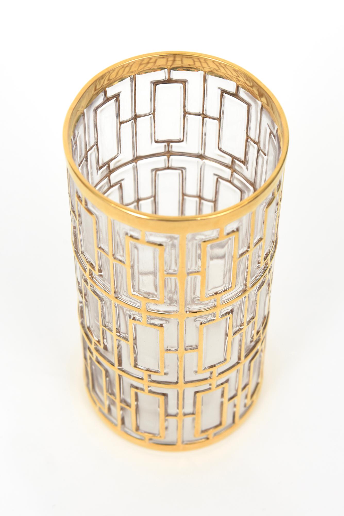 Plaqué or Ensemble de 9 verres de bar à superposition d'or 22 carats Shoji Trellis Screen Highball en vente