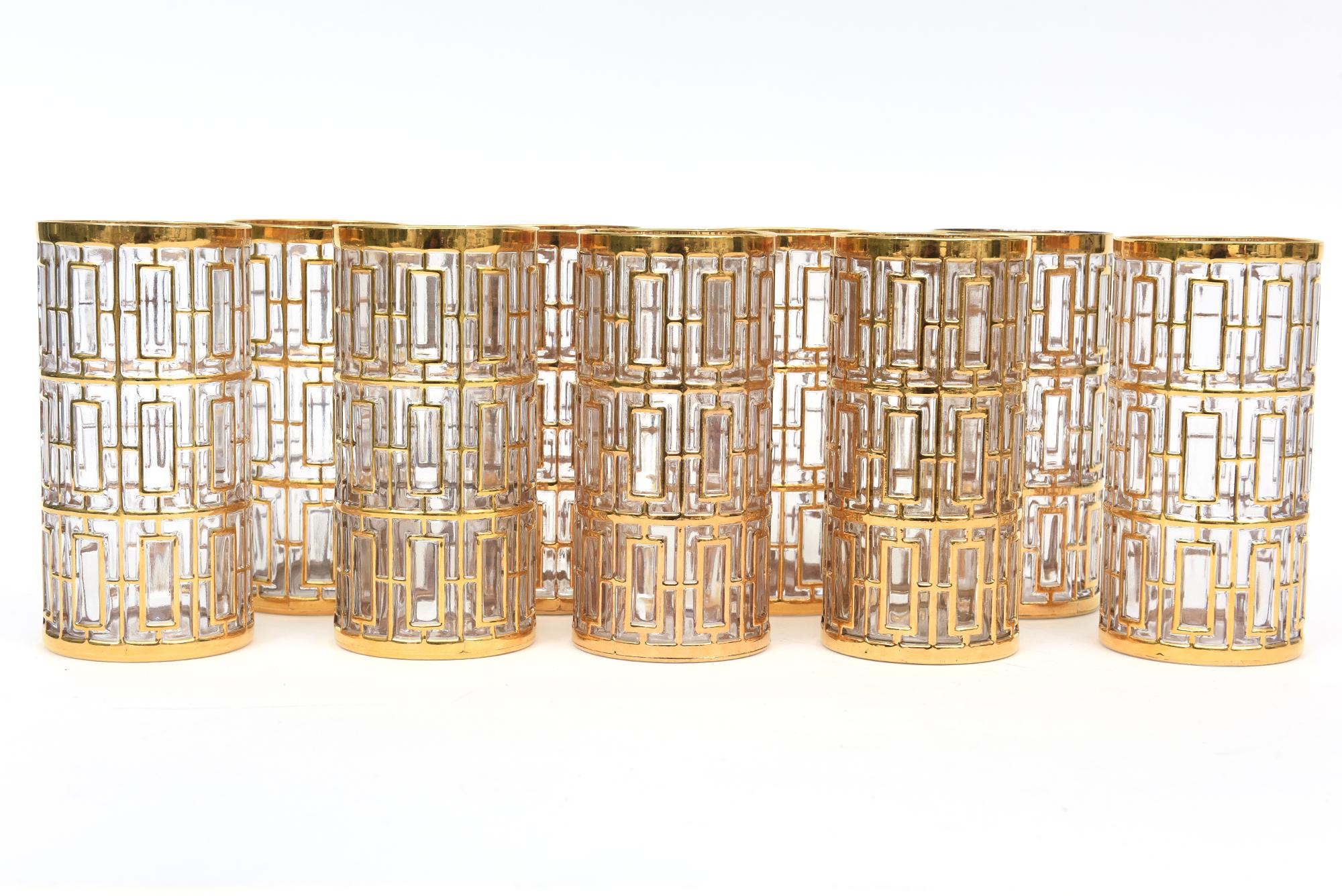 Ensemble de 9 verres de bar à superposition d'or 22 carats Shoji Trellis Screen Highball en vente 1