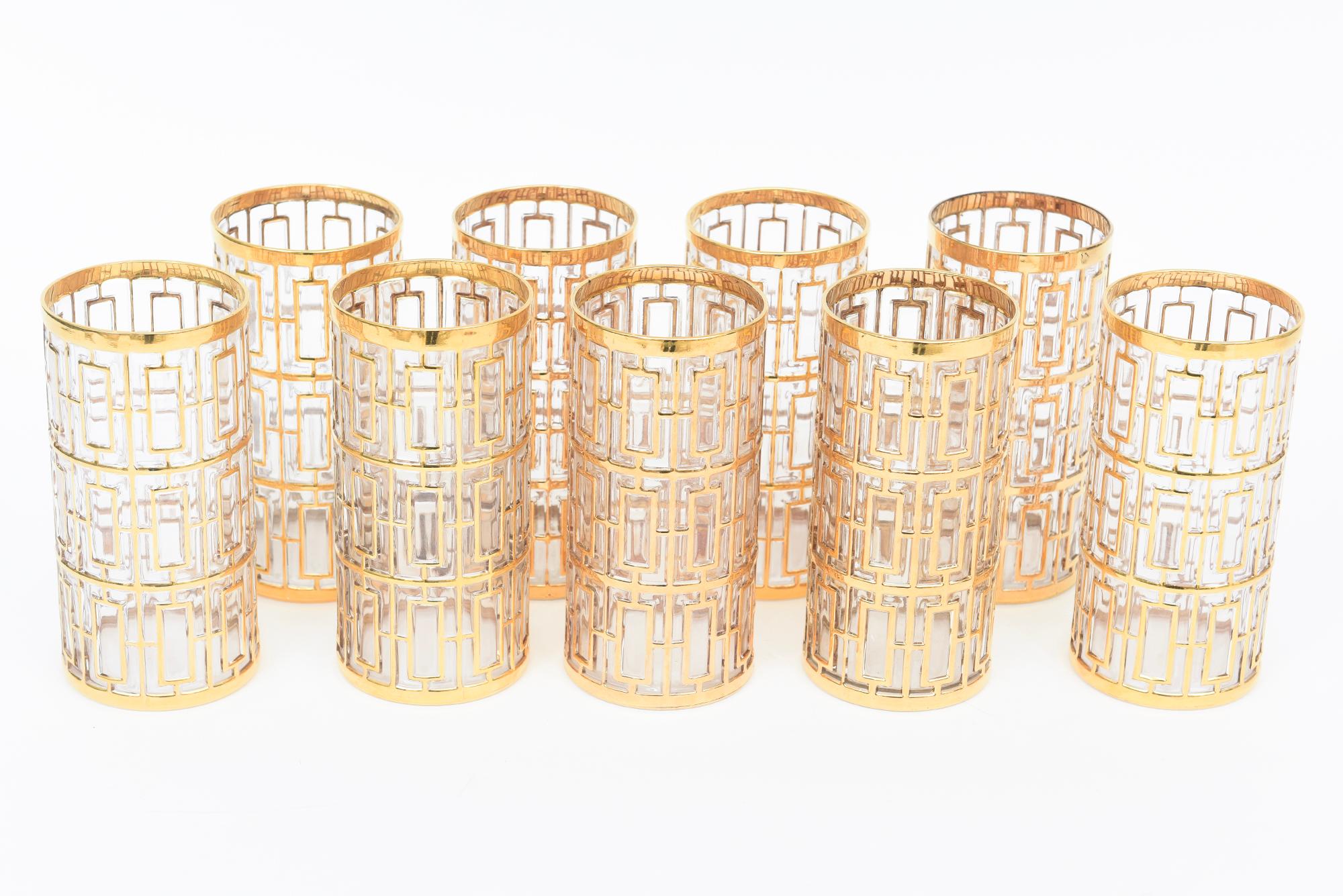 Ensemble de 9 verres de bar à superposition d'or 22 carats Shoji Trellis Screen Highball en vente 2