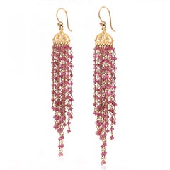 Vintage 22K Gold Pink Tourmaline Bead Indian Chandelier Drop Earrings