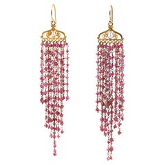 Vintage 22K Gold Pink Tourmaline Bead Indian Chandelier Drop Earrings