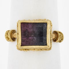 Vintage 22k Gold Rectangular Watermelon Tourmaline Etruscan Revival Bezel Ring