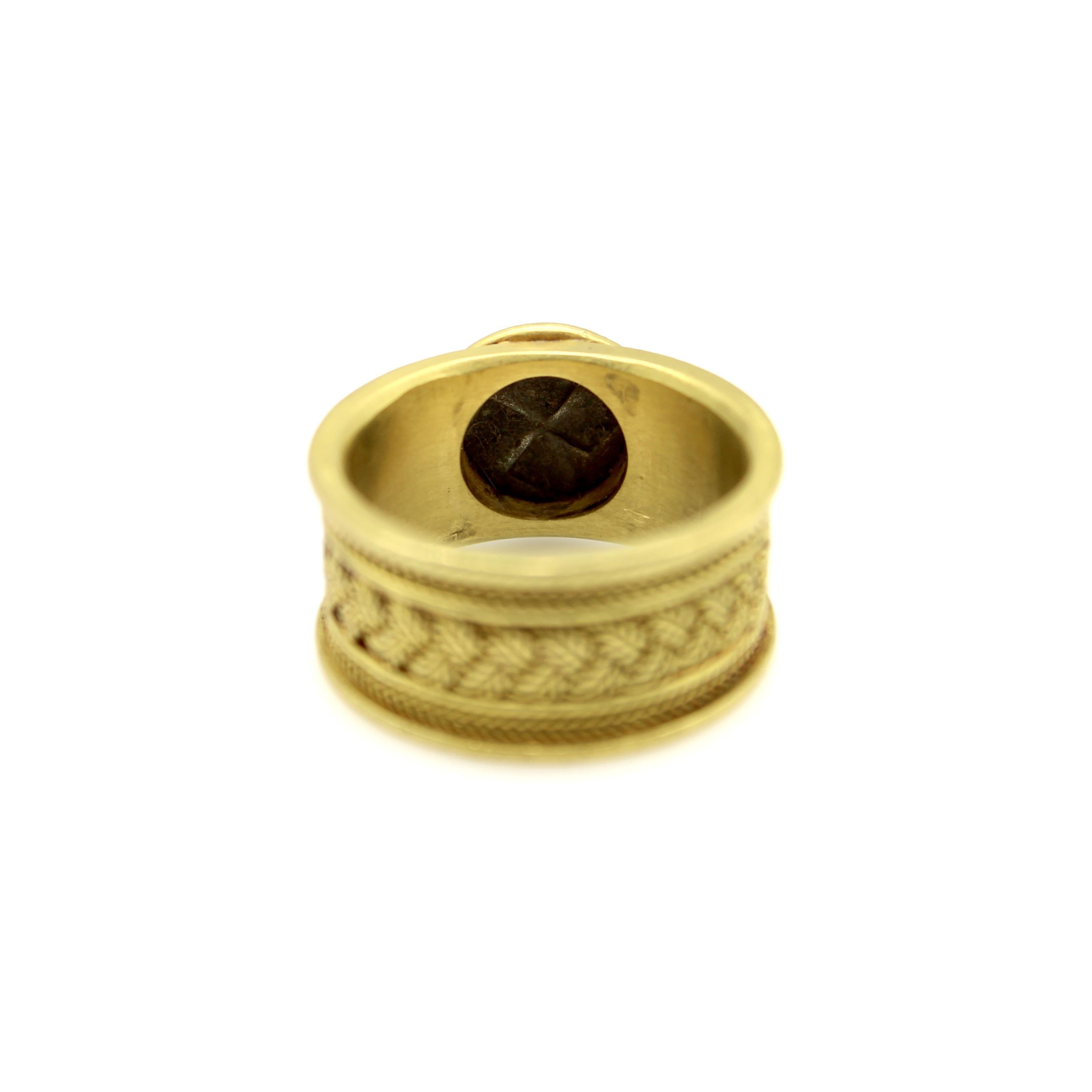 Vintage 22K Gold Wirework Ring with Ancient Silver Eagle Coin In Good Condition For Sale In Venice, CA
