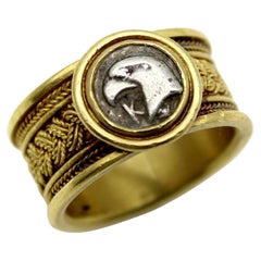 Vintage 22K Gold Wirework Ring with Ancient Silver Eagle Coin