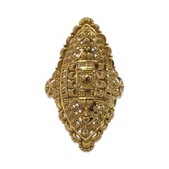 Vintage 22K Granulated Filigree Navette Shield Ring in High-Karat Gold