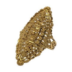 Vintage 22K Granulierter Filigraner Navette Schild Ring in Hochkarätigem Gold