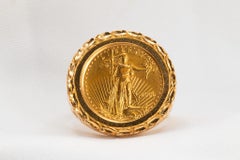 Vintage 22K Liberty 1/10oz Coin in 14K Yellow Gold Frame Ring