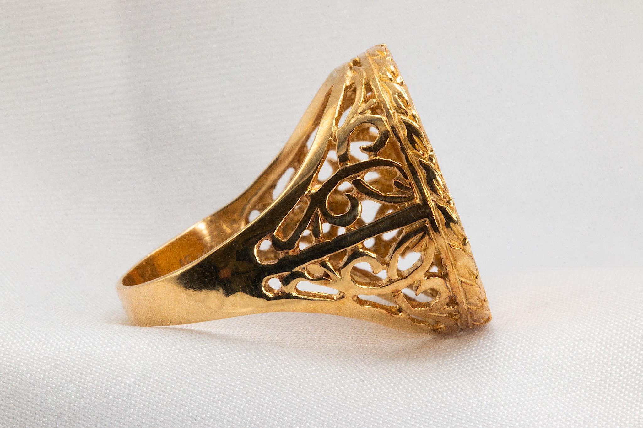 Anillo con montura de oro amarillo de 14 quilates Vintage 22K Liberty 1/10oz Coin en Bueno Estado en Houston, TX