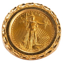 Anillo con montura de oro amarillo de 14 quilates Vintage 22K Liberty 1/10oz Coin