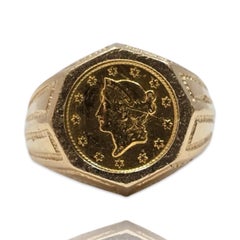 Vintage 22K Liberty Head Coin in 14K Gold Signet Ring
