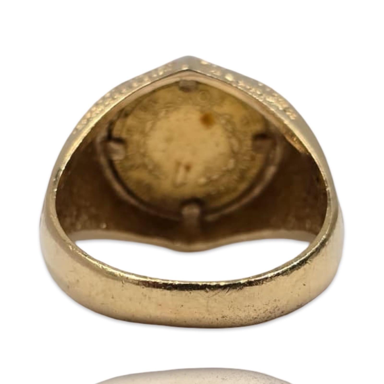 Anello con sigillo in oro 14 carati con moneta Liberty Head d'epoca a 22 carati in vendita 1