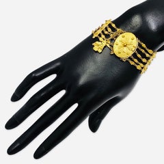 Vintage 22K Nubian Revival Multi-Strand Gold Bracelet with Textured Medallion