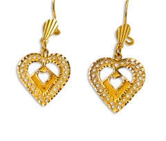 Vintage 22 Karat Yellow Gold Arabian Heart Earrings