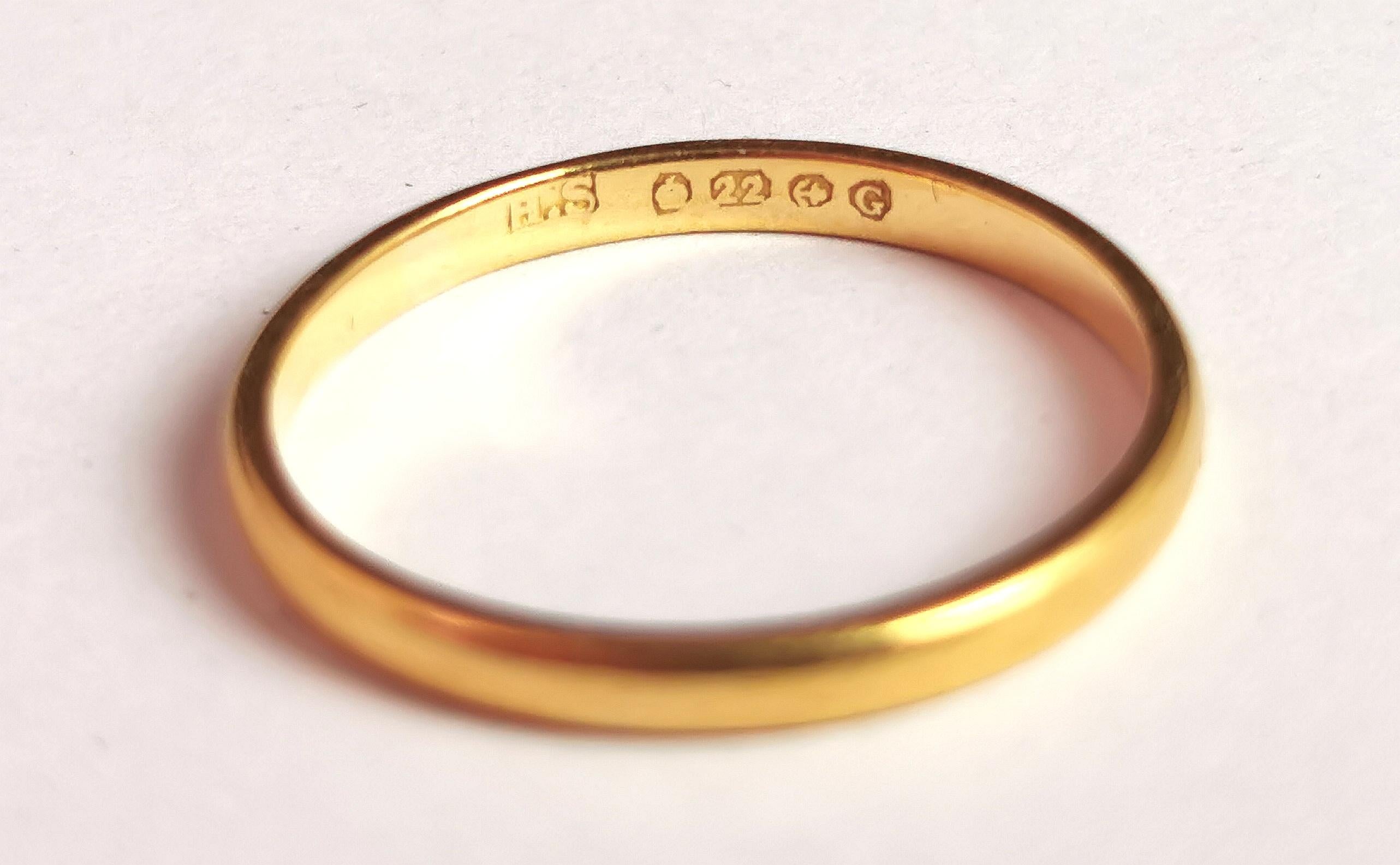 Vintage 22k yellow gold band ring, wedding, 1930's  2