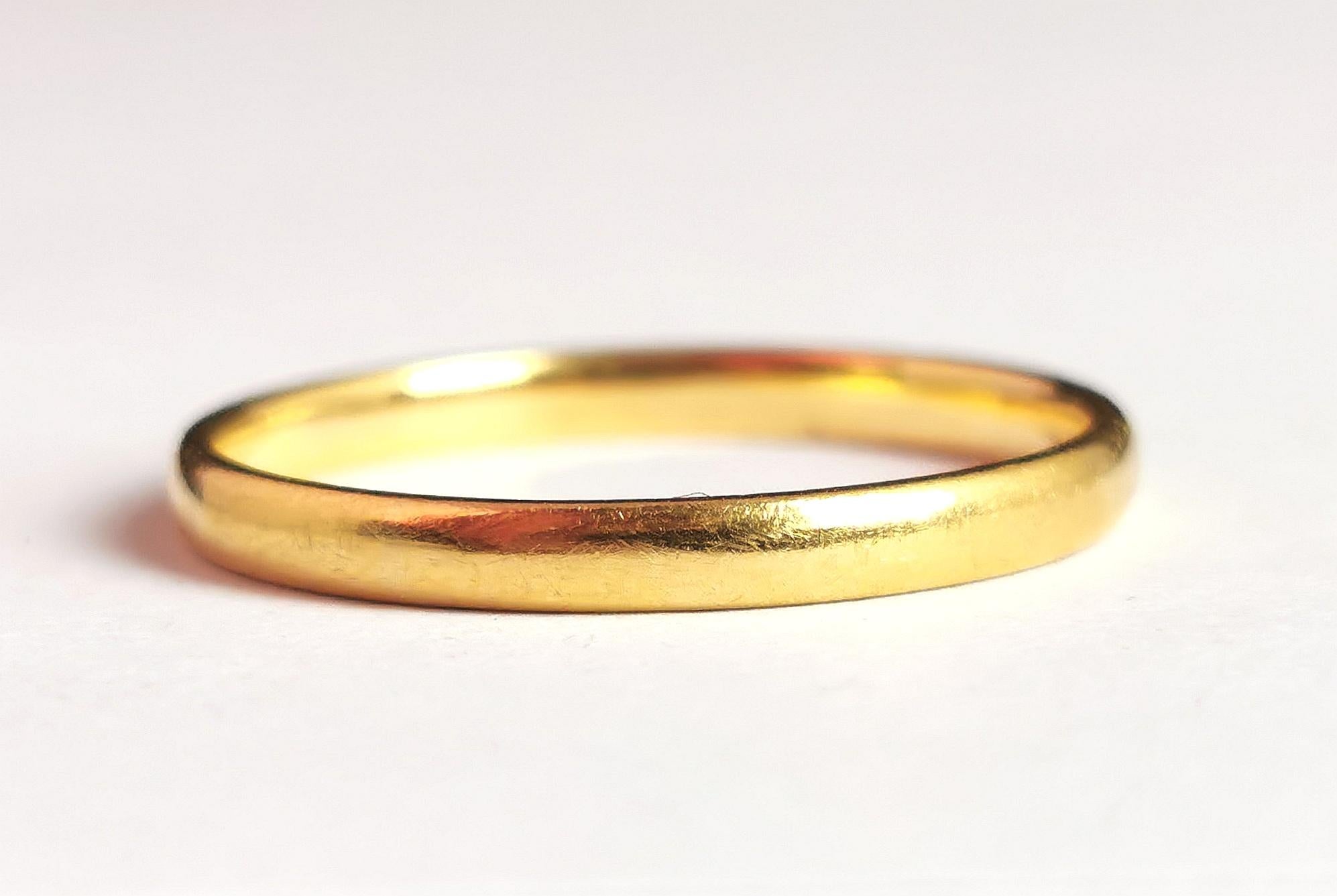 Vintage 22k yellow gold band ring, wedding, 1930's  3