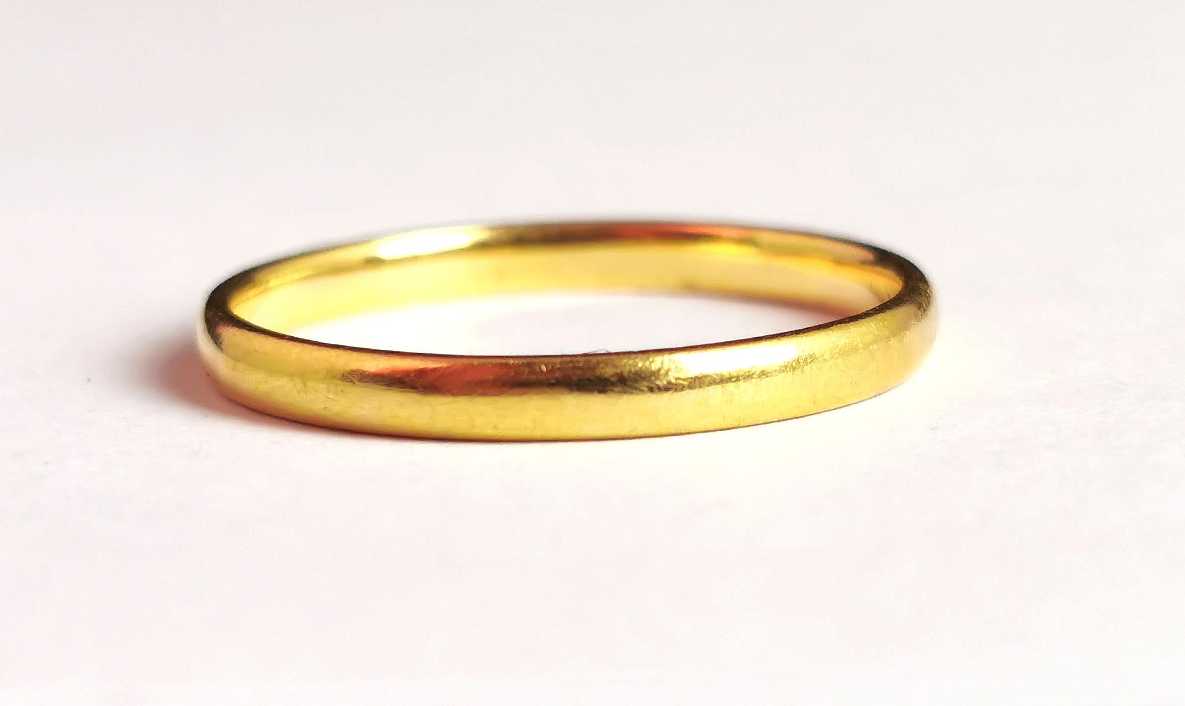 Vintage 22k yellow gold band ring, wedding, 1930's  4
