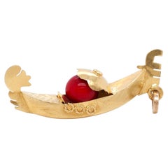 Vintage 22k Yellow Gold Boat Pendant with Red Chalcedony Bead