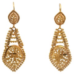 Vintage 22k Yellow Gold Filigree Openwork Dangle Earrings 1970s