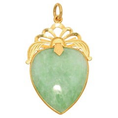 Vintage 22k Yellow Gold Jade Cabochon Pendant