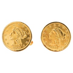 Vintage 22K Yellow Gold Lady Liberty and Quarter Eagle 2.5 Dollar Coin Cufflinks