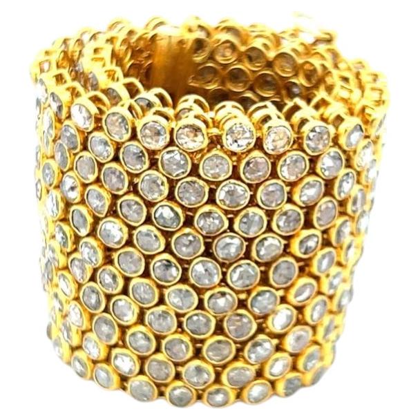 Vintage 22K Yellow Gold Link Bracelet with 34.08 Carat Rose Cut M-I1 Diamonds For Sale