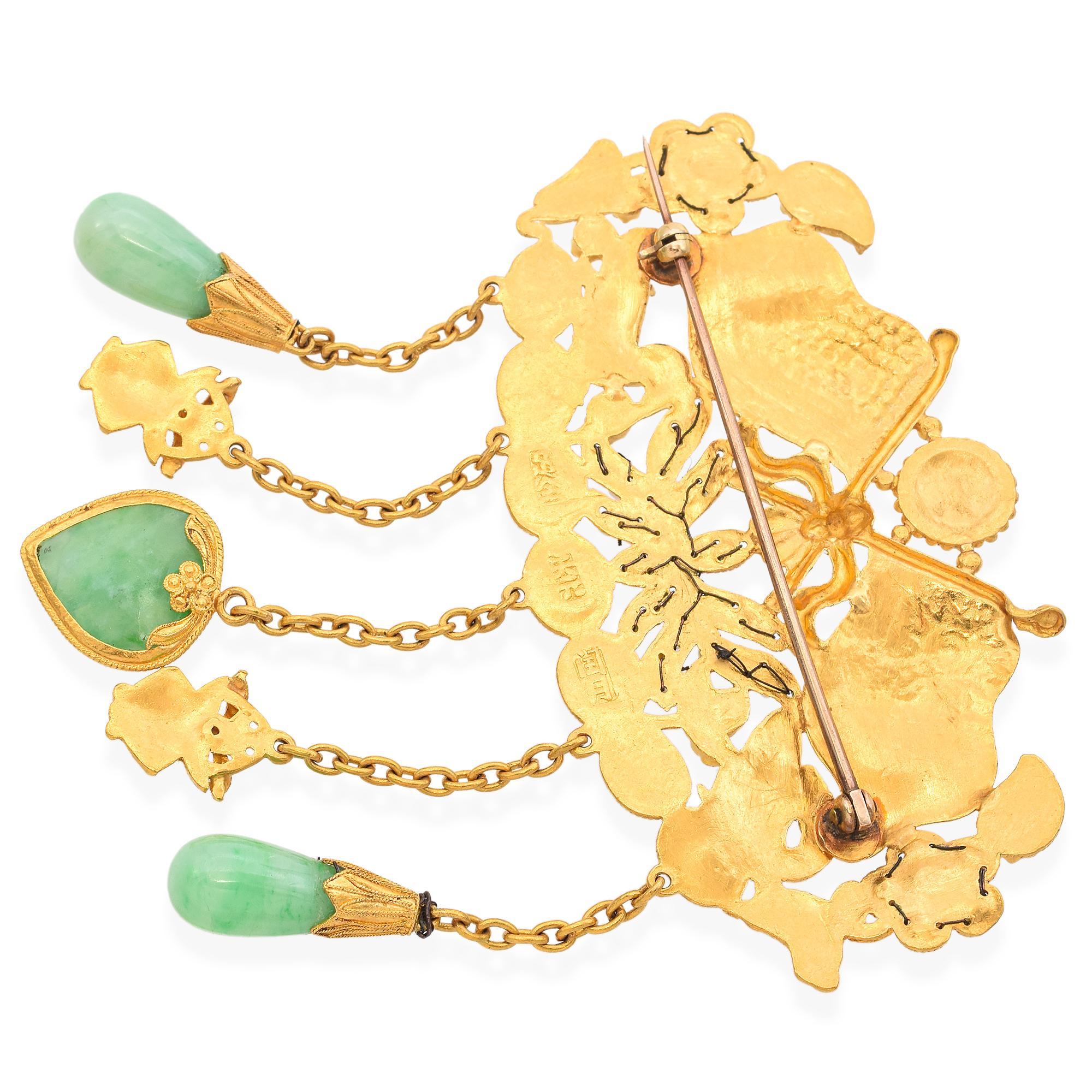 Women's Vintage 22K Yellow Gold Multi Stone Taiwan-USA Friendship Flag Brooch Pin