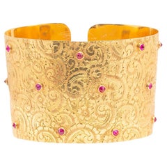 Vintage 22k Yellow Gold Ruby Intricate Cuff Bracelet