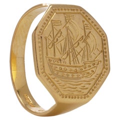 Retro 22kt. yellow gold signet ring featuring the man-of-war ship