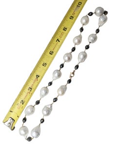 Vintage 23" Black Diamond (53.00ct) & Freshwater Pearl Necklace in 14KY Gold