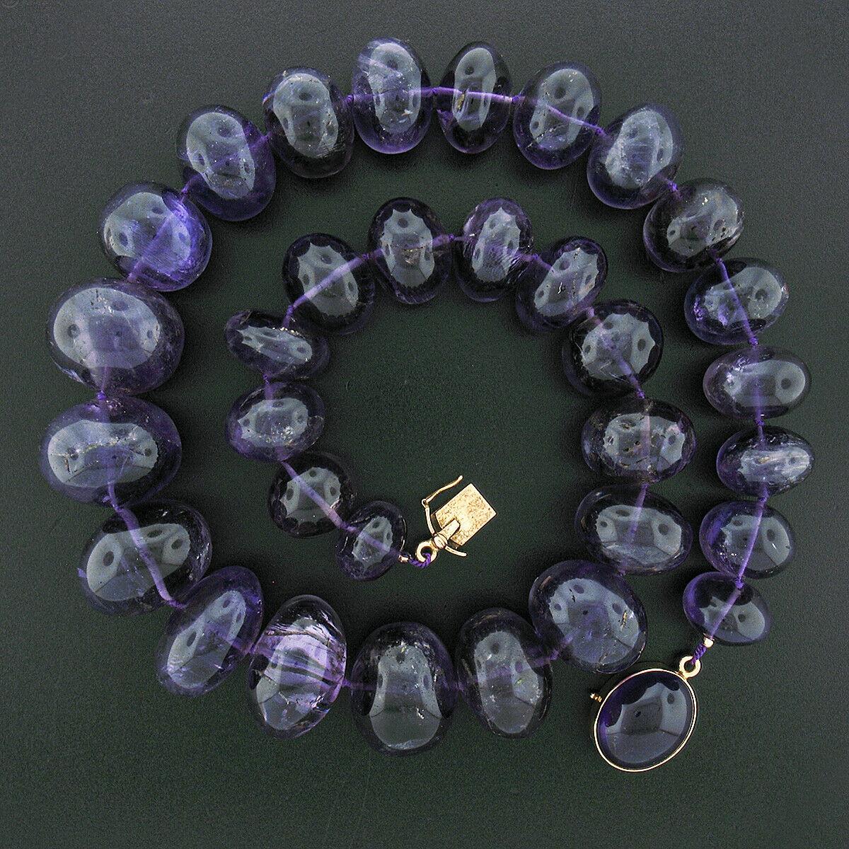 Abgestufte große polierte Amethyst Rondelle-Strand-Halskette 14k Verschluss (Perle)