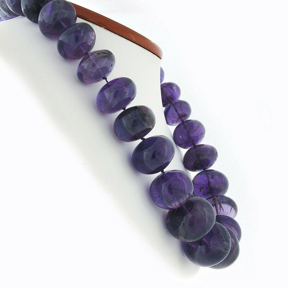 Bead Vintage Graduated Large Polished Amethyst Rondelle Strand Necklace 14k Clasp For Sale