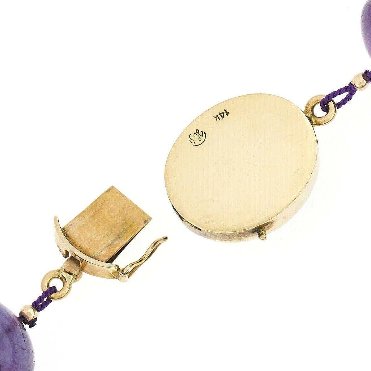 Vintage Graduated Large Polished Amethyst Rondelle Strand Necklace 14k Clasp In Good Condition For Sale In Montclair, NJ