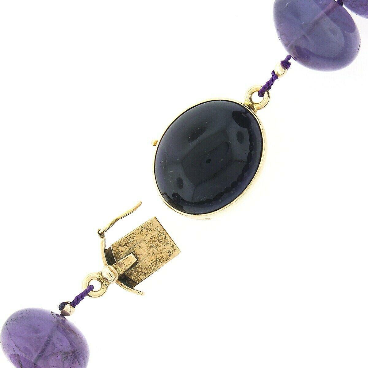 Women's Vintage Graduated Large Polished Amethyst Rondelle Strand Necklace 14k Clasp For Sale